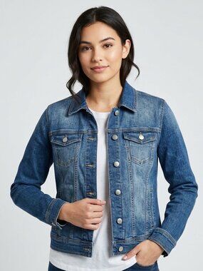 Jones New York Denim Trucker Jacket Prince Womens Small Button Front Medium Wash